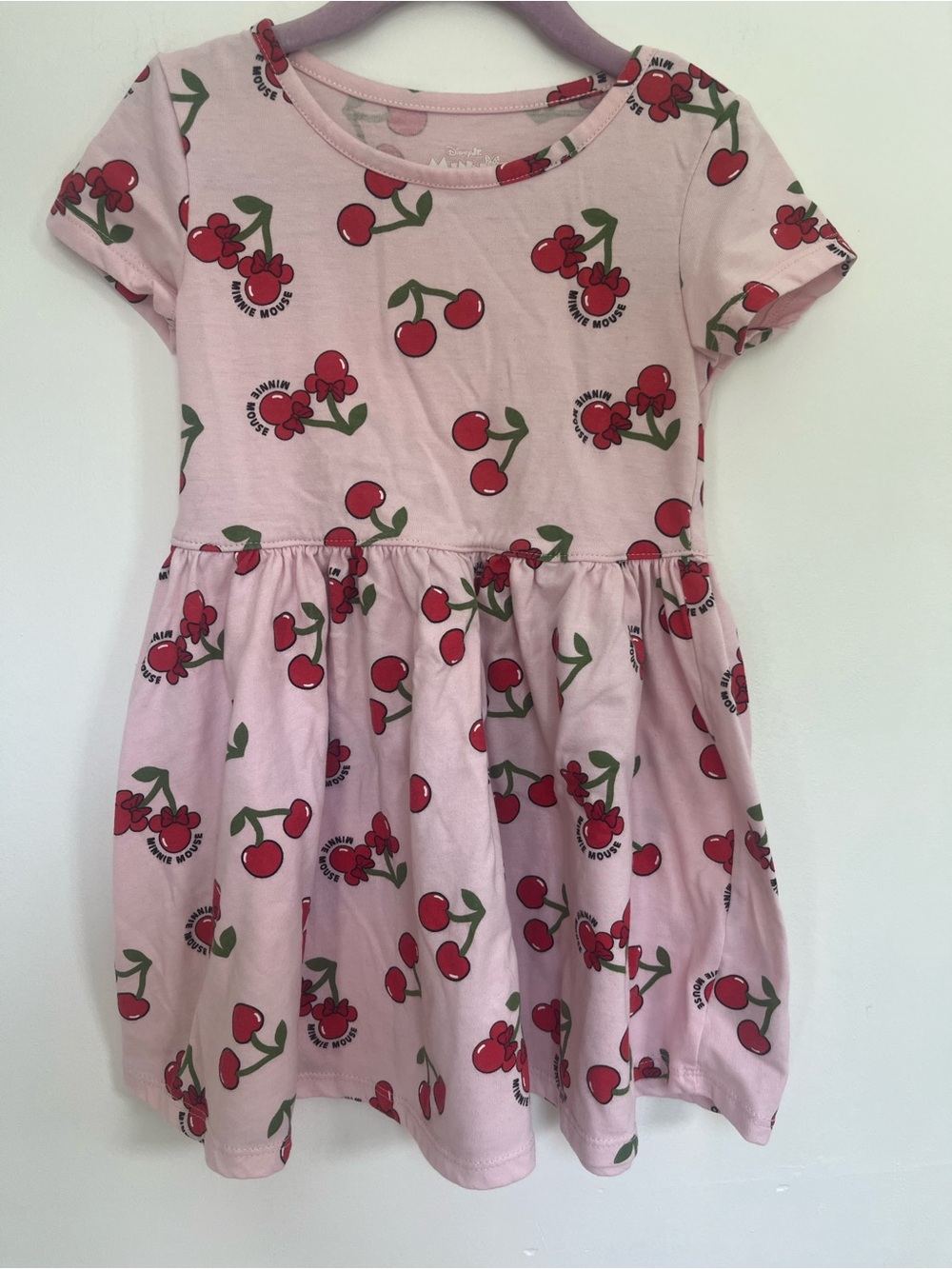 Disney Minnie Mouse Cherry Short Sleeve Dress Pink Red Toddler Girls Size 4T